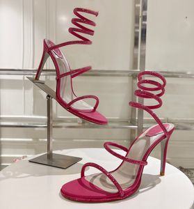 Rene Caovilla Cleo embelli sandales à talons aiguilles chaussures de soirée 95mm femmes à talons hauts été créateurs de luxe chaussure enveloppante taille jumbo 35-43 avec boîte