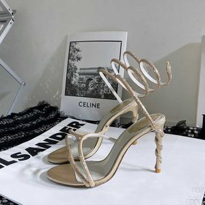 Rene caovilla Cleo Margot Agrémentée Serpent Strass talons aiguilles sandales Chaussures de soirée femmes à talons hauts Designers de luxe Cheville Wraparound usine de chaussures footH3G