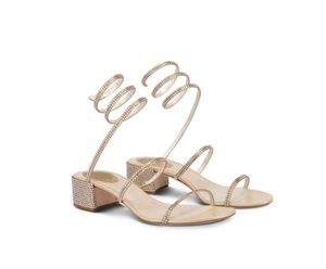RENE CAOVILLA Cleo sandales à bout ouvert ornées de cristaux enroulés en spirale autour de sandales tordant strass sandale talon bloc femmes arc-en-ciel de qualité supérieure