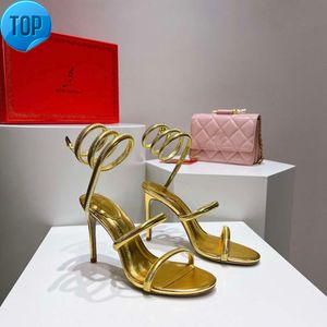 Rene Caovilla Cleo Strass Verfraaide sandalen Omega Snake Spiral-Wrap stiletto dameshakken Luxe Designer Enkelwikkel Avondschoenen fabriek foo