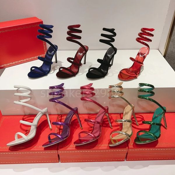 Rene Caovilla Cleo Yeet sandales à talons hauts en cuir verni en forme de serpent enveloppées dans des talons hauts fins chaussures formelles de fête de tempérament de designer féminin