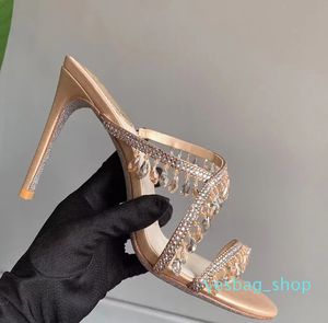 Rene caovilla lustre en cristal embelli sangle pantoufles chaussures strass bobine talon femmes talons