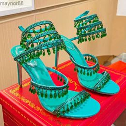 Rene Caovilla Candelier de cristal Sandalias de tacón alto Estilo de hadas de lujo Diamante Luxury serpentina Tisos romanos altos de 10 cm Diseñadores zapatos franceses para mujeres