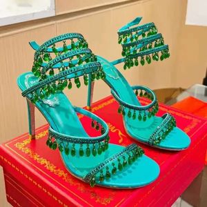 Rene Caovilla Crystal kroonluchter sandalen met hoge hakken Dames Fairy Style Diamond Serpentijn Wrap Roman High Heels 10cm Designer Banquet