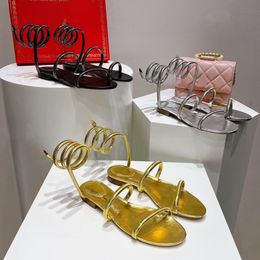 RENE CAOVILLA kristal Zomer holle damessandalen Echt lederen neus Runway Party Mode-sandalen Ontwerp met lage hakken Lage hakken pantoffels met doos maat 35-43