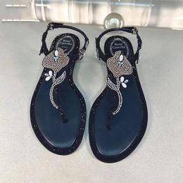 RENE CAOVILLA cristal été creux sandales pour femmes en cuir véritable orteil piste mode sandales à talons bas concepteur de luxe sandales à talons bas 35-43 boîte
