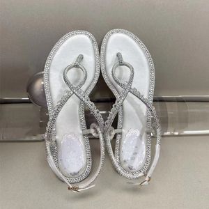 RENE CAOVILLA kristal zomer holle damessandalen echt leer teen runway feest mode kristallen sandalen ontwerp met lage hakken knijpsandalen met lage hakken 35 --- 43 maat