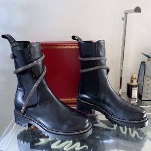 Designers Chelsea Boots Strass serpent cheville bande enroulement Cowskin chaussures pour femmes Bottillons Martin Fond épais Botte de combat de moto Cleo