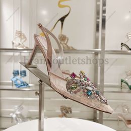 René Caovilla Dress Chaussures de luxe Chaussures de créateurs Femmes Fashion Wedding Wear Wear Rhinestone Sandales décoratives pointues