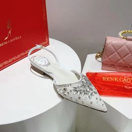 René Caovilla Dress Chaussures Nouvelles chaussures de créateur de lancement Femmes Fashion Wedding Wear Wear Rhinestone Sandales décoratives pointues
