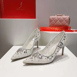 Rene Caovilla Formele schoenen Product Releases Luxe designer schoenen vrouwen modieuze trouwjurk strass Regeringsgebied decoratieve sandalen puntige sexy kanten mesh hoge hakken