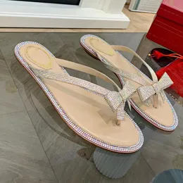 Rene Caovilla flip zapatillas rhinestone arco decoración lujosos zapatos de diseñador vestido perla moda fábrica calidad mujer casual playa Sandalias