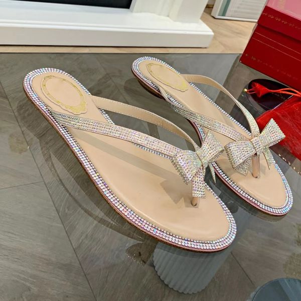 Rene Caovilla flip pantoufles strass arc décoration chaussures de créateurs de luxe robe perle mode usine qualité femmes casual plage Sandales