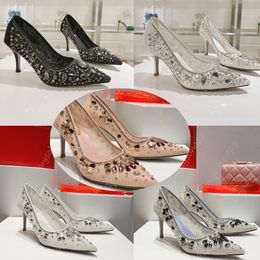 René Caovilla Gemstone Crystal Diamond High Heels Caovilla Lace Talons Single Chaussures Chaussures pointues Talons hauts Sandales 7,5 cm Taille35-43