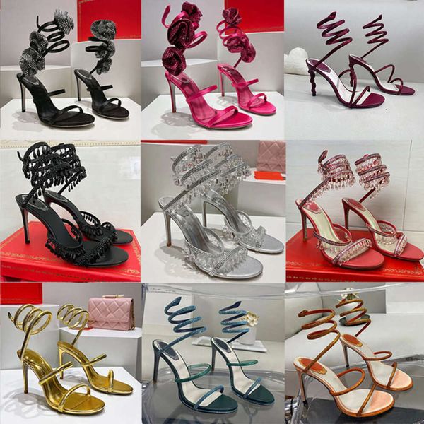 Rene Caovilla chaussures à talons cristal Designer sandale Strass clouté serpent Strass chaussures sandales de luxe avec boîte 508
