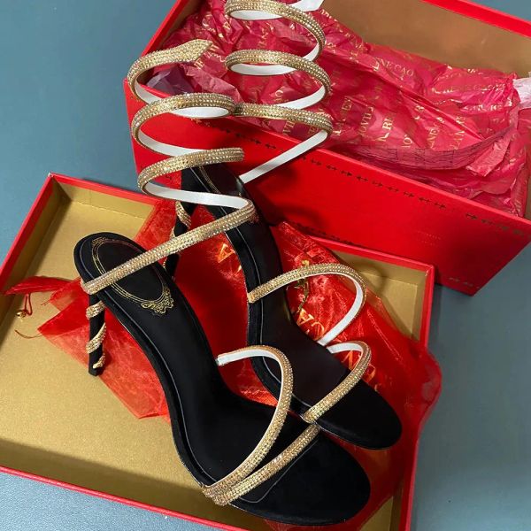 René Caovilla talons Margot Embellie de créateurs en daim sandales Splasse Strass Stiletto talons de créateurs à talons hauts pour femmes chaussures de soirée enveloppantes 34-43