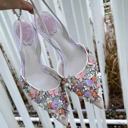 Rene Caovilla High Heel Designer Sandalen 9,5 cm Heel Dames Dress Shoes Butterfly Flower Snake Wikke voeten Ringen Summer Open Toe Toe Pearl