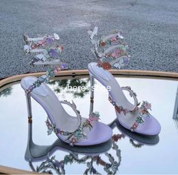 René Caovilla Sandales à talons hauts papillon décoratif 9,5 cm femmes chaussures de robe serpent boucles enveloppées