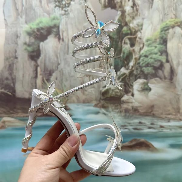René Caovilla High Heel Sandals Designer Femmes Chaussures habillées 9,5 cm CM EB VIEUX CRISTALON FOOT FOOT FORK