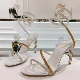 Rene Caovilla Sandales à talons hauts Nouveau dégradé de diamants serpent enveloppé bride à la cheville avec cuir véritable chaussures habillées de luxe de créateur chaussures de mariage de mode d'été