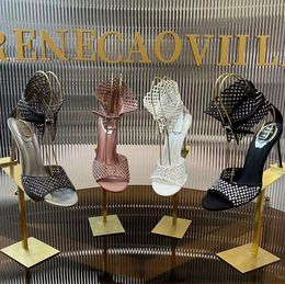 René Caovilla Sandales à talons hauts en cuir en cuir en mailles en mailles décoration luxueuse chaussures de mariage de créateur