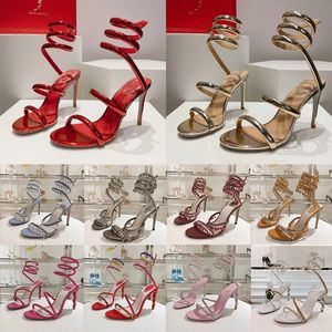 Rene Caovilla Hoge hakken Cleo Luxe ontwerper Rhinestone Ankle Wraparound High Heel Sandalen Zijde kristal Pendant Pumps Women's Evening Gold Sandals edelstenen schoenen