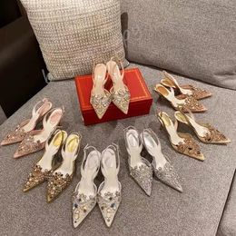 René Caovilla en dentelle talons habit chaussures talons diamants chaussures de créateur de luxe Femme Wedding Wear Sandales décoratives en ramine