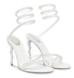 René Caovilla Margot Crystal Sandals Sandales Chaussures Femmes Satin et Nappa Cuir Summer Luxury Porces Party Mariage Dame Gladiator Sandalias EU35-43