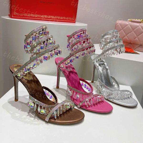 Rene Caovilla Margot sandales en daim embellies Cleo Designers cheville enveloppante femmes sandales à talons hauts fleur strass