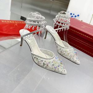 RENE CAOVILLA nouvelles sandales pour femmes cristal noir Bling enchevêtré strass talons hauts chaussures d'été pour femmes sandales 35-42 taille 7.5CM