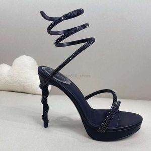 Rene Caovilla-platform Heel Sandalen Dames Streuvels Sandalen 13 cm Super High Shoe Fashion Luxury Designer Dress Shoes Satin Snake-vormige opgerolde feestschoenen