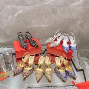 Rene Caovilla Strass decoratie jurk schoen avondschoenen pumps sandalen mode puntige tenen naaldhakken Luxe ontwerpers hoge schoenen fabrieksschoeisel