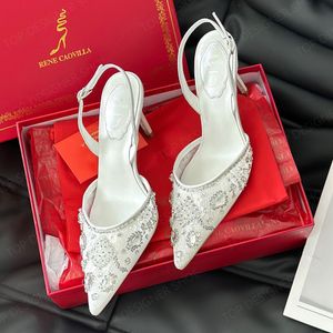 Rene caovilla Strass Hoge hakken sandaal Kristal slingback pumps schoenen naaldhak Luxe designer Hoge hakken feest Trouwjurk Diner schoenen 9,5 cm Met doos