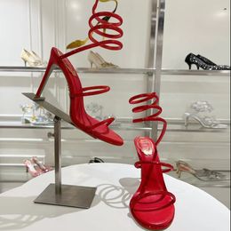René Caovilla Rhingestone Stiletto Sandales Splasse Strasse 95 mm Red Cleo Mariage Chaussures Chaussures Femme High Heel