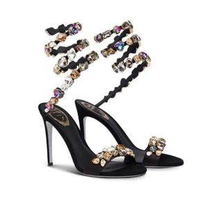 Rene Caovilla Strass Sandales enveloppantes en cristal diapositives pantoufles talons aiguilles chaussures femmes de luxe designer semelle extérieure en cuir chaussures de soirée chaussures d'usine