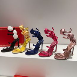 Rene Caovilla Sandales Designers Chaussures Rose Serpentine 9,5 cm à talons hauts décoration strass talons aiguilles pantoufles 35-43 femmes Rome Designer Sandal