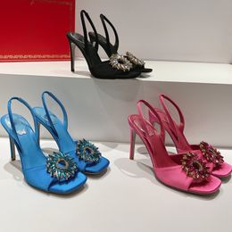 René Caovilla Sandals Designers Chaussures pour femmes à la main cousue à la main Dropletes en forme de tournesol Crystal Crystal Boucle 9,5 cm HEET HEEL STRAP SANDAL SANTAL 34-43