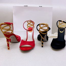 Sandales pour chaussures habillées pour femmes Mode Golden Entwine ceux talon serpent en forme de strass décoration chaussure Designer 9.5CM sandale à talons hauts 35-43