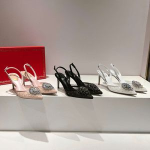Rene Caovilla Sandals dames 8 cm hoge hak kristallen decoratie luxe designer schoenen Casual sling riem gespoeld mesh elegante trouwschoenen