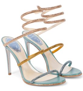 René Caovilla Sexy Crystal-Embellifhed Cleo Leather Sandals Chaussures Femmes High Heels Lady Gladiator Sandalias Party Wedding Comfort Walking