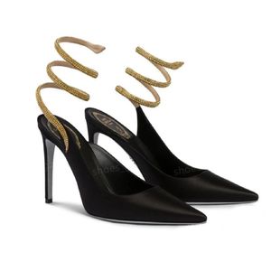 Rene Caovilla Tipo de serpiente Tobillo Bombas envolventes Zapatos Sandalias Punta puntiaguda Tacones de aguja Slingbacks Tacón alto para mujer Diseñadores de lujo Zapatos de noche 35-43