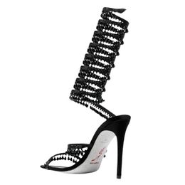 Rene Caovilla sandales à talons aiguilles lustre orné de sandales en satin designers de luxe chaussures habillées dames pantoufles sandale cloutée en strass 35-42 OXOXXX