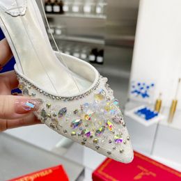 Rene Caovilla topkwaliteit enkel-wrap kristal-verrukt kroonluchter schoenen kanten punt-teen slingback pompen nestiletto sandalen voor vrouwelijke luxe ontwerpers 33PD