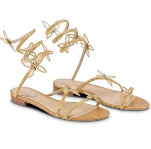 Renecaovilla sandalen schoenen vrouwen vlinderbloem kristal gewikkeld strappy dame flats comfort wandeljurk gladiator sandalias eu35-43