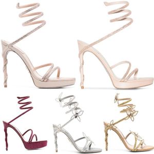 Renes Margot Crystal Sandalen Snake Wrapped Vlinders Hoge Hak Damesschoenen Zomer Gouden Strass Bruiloft Feestjurk Avond