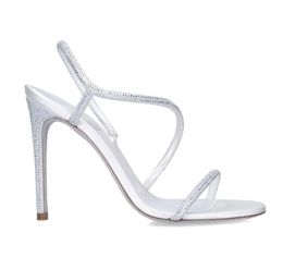 Renes vrouwen witte sandaal bruiloft bruid hoge hakken echte lederen juwelen sandalen 105 mm kristallen band pop sandalen open teen luxe ontwerpschoenen met doos 35-42