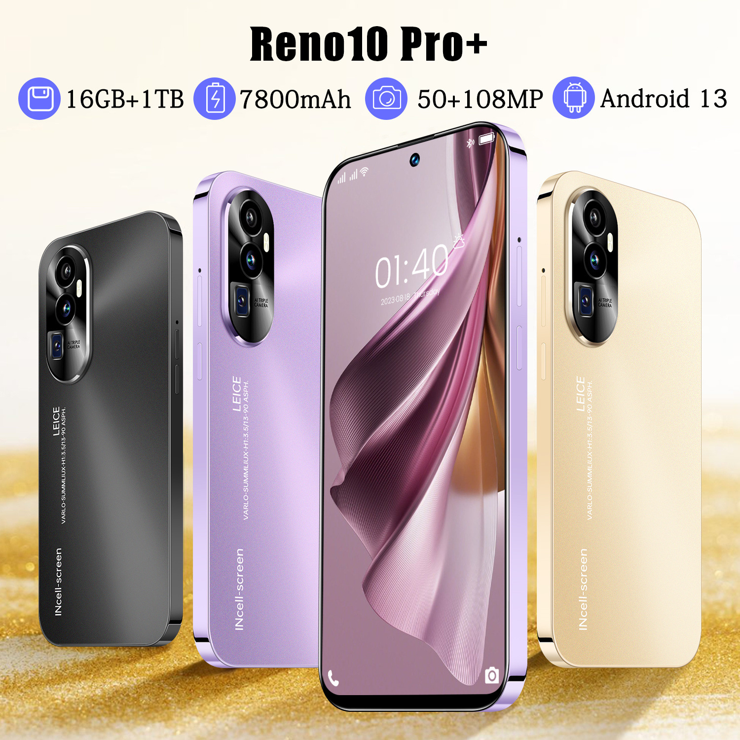 Reno10 Pro+ Mobile 6,6-tums Android-smartphone 2GB+ 16GB 7800 mAh 2G 3G Mobiltelefon