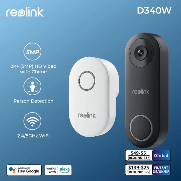 Reolink 2K sonnette vidéo WiFi PoE interphone extérieur intelligent détection humaine sonnette de porte filaire avec carillon Support Alexa 240111