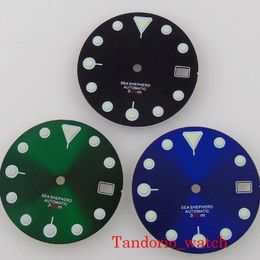Kits d'outils de réparation 29mm, noir vert bleu stérile Sunburst cadran de montre vert lumineux couronne adaptée à 3 4 0 heures pièces pour NH35A244O