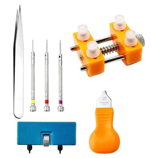 Kits de herramientas de reparación 7x Kit de herramientas de reemplazo de pilas para reloj removedor de anillo deflector 3 uds destornilladores 0,8mm 1,2mm 1,6mm pinzas para WatchmakerRep